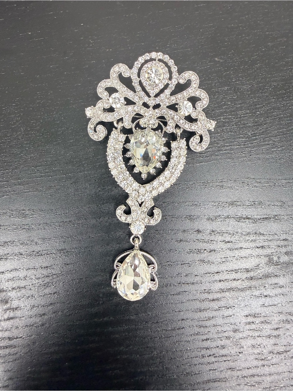 Crystal Drop Bridal Brooch - Silver-Tone Sparkle